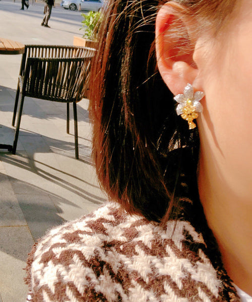 DIY Floral Stud Zircon Earrings Crystal Colorblock Alloy FashionChic