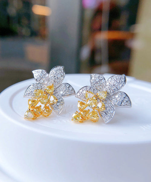 DIY Floral Stud Zircon Earrings Crystal Colorblock Alloy FashionChic