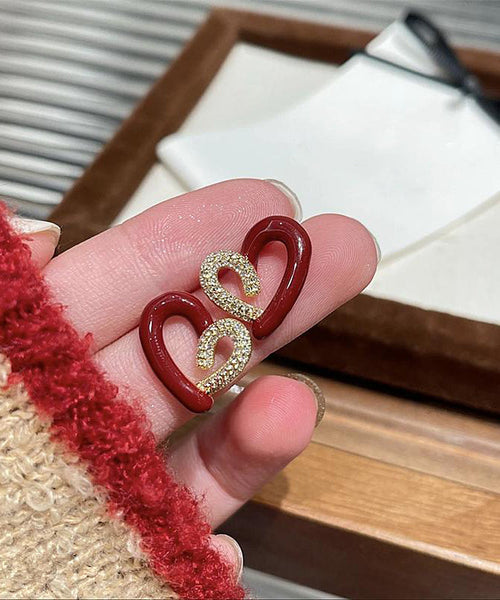 DIY Colorblock Asymmetric Copper Overgild Zircon Love Stud Earrings YX008 ABC