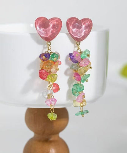 DIY Colorblock Copper Gem Stone Love Tassel Drop Earrings QU016 JEW-EAR241007