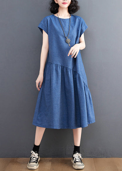 Holiday Patchwork Navy Dress Summer DIY Asymmetrical Denim FashionChic