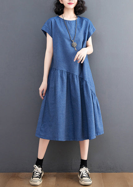 Patchwork Asymmetrical DIY Summer Dress Denim Holiday Navy FashionChic