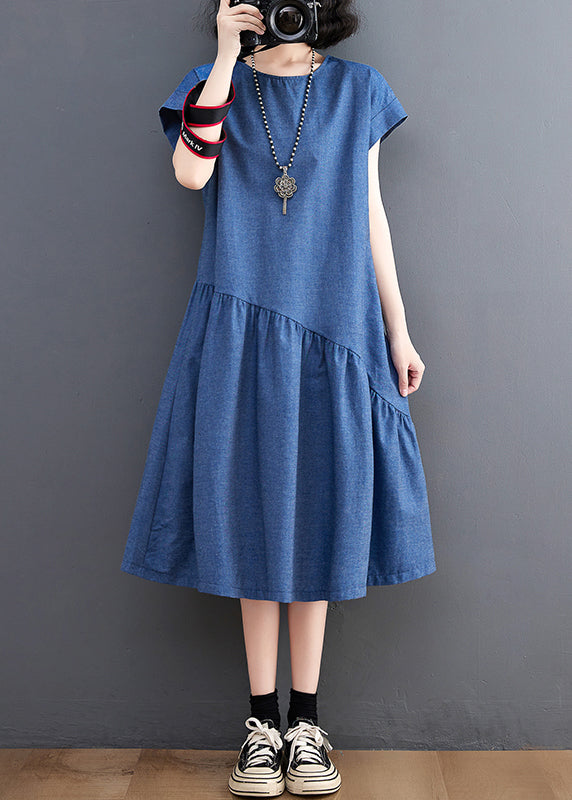 Holiday Patchwork Navy Dress Summer DIY Asymmetrical Denim FashionChic