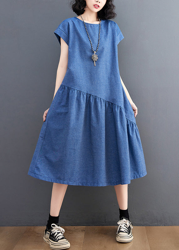 Holiday Patchwork Navy Dress Summer DIY Asymmetrical Denim FashionChic
