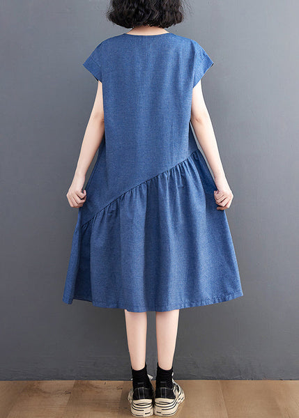 Patchwork Asymmetrical DIY Summer Dress Denim Holiday Navy FashionChic