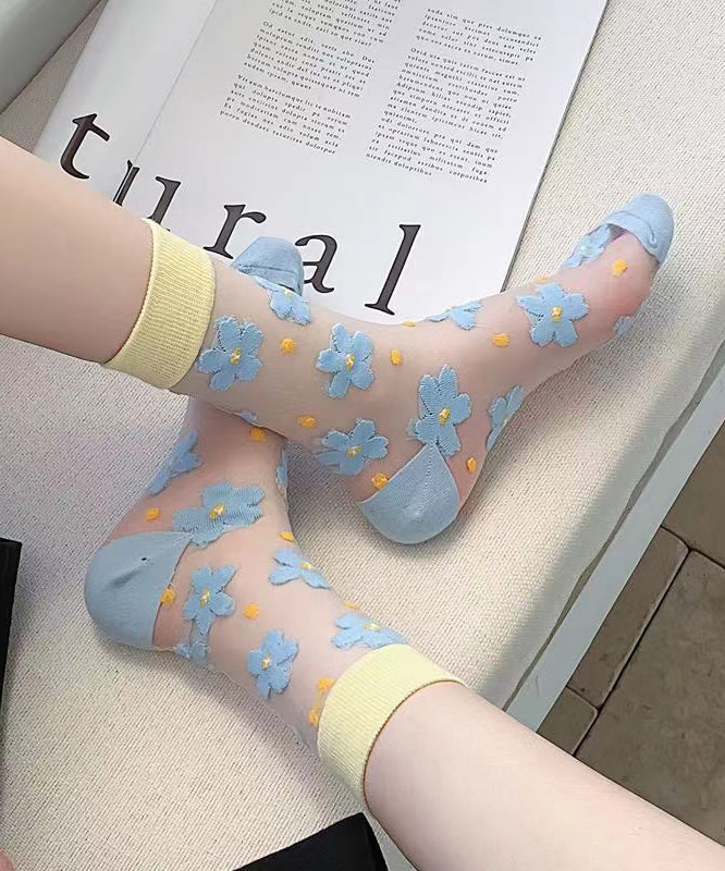 DIY Floral Jacquard Sheer Mesh Mid Calf Socks KJ047 WZ240714