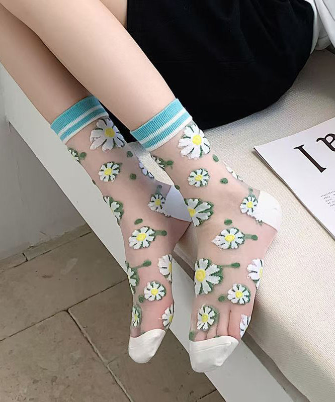 DIY Floral Jacquard Sheer Mesh Mid Calf Socks KJ047 WZ240714