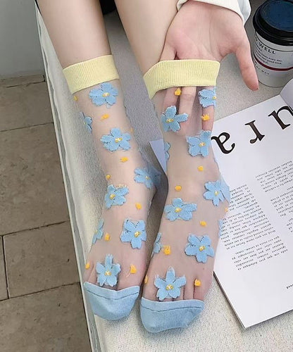 DIY Floral Jacquard Sheer Mesh Mid Calf Socks KJ047 WZ240714