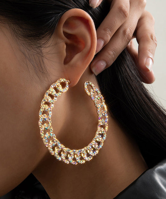 DIY Gold Alloy Inlaid Zircon C Shaped Hoop Earrings ZZ006 JEW-EAR240613