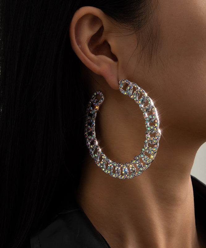 DIY Gold Alloy Inlaid Zircon C Shaped Hoop Earrings ZZ006 JEW-EAR240613