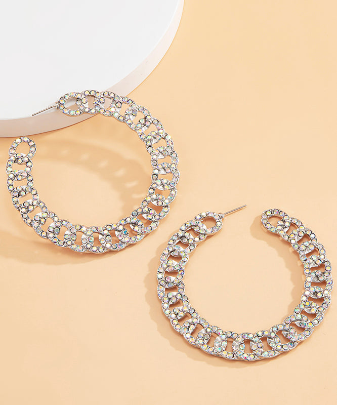 DIY Gold Alloy Inlaid Zircon C Shaped Hoop Earrings ZZ006 JEW-EAR240613