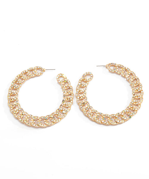DIY Gold Alloy Inlaid Zircon C Shaped Hoop Earrings ZZ006 JEW-EAR240613