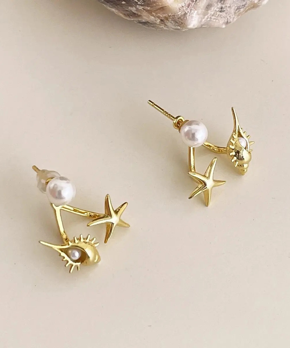 DIY Gold Earrings Pearl Star Overgild Stud Sea Conch Copper FashionChic