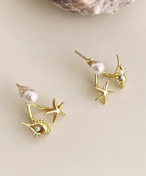 DIY Gold Earrings Pearl Star Overgild Stud Sea Conch Copper FashionChic