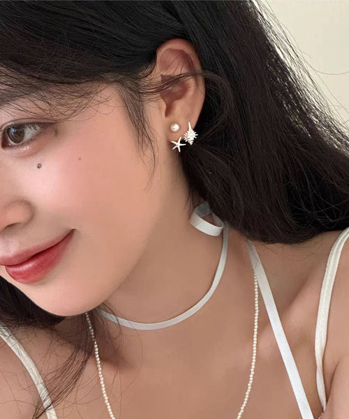 DIY Gold Earrings Pearl Star Overgild Stud Sea Conch Copper FashionChic