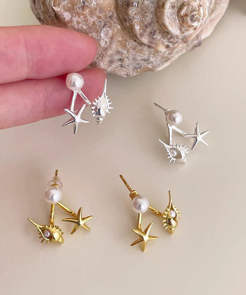 DIY Gold Earrings Pearl Star Overgild Stud Sea Conch Copper FashionChic