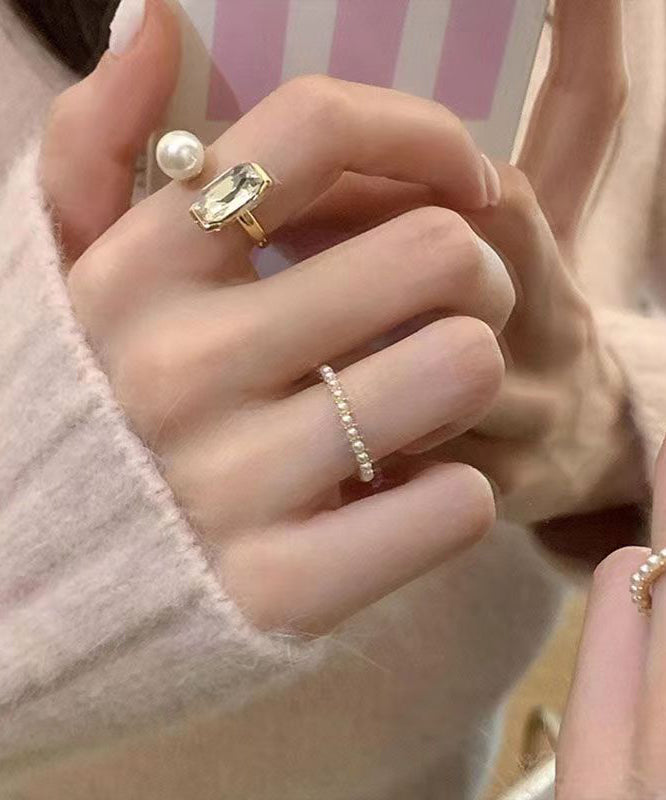 DIY Gold Rings Sterling Silver Alloy Pearl Rings Two Piece Set DF1032 Ada Fashion