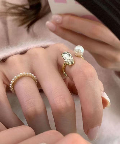 DIY Gold Rings Sterling Silver Alloy Pearl Rings Two Piece Set DF1032 Ada Fashion