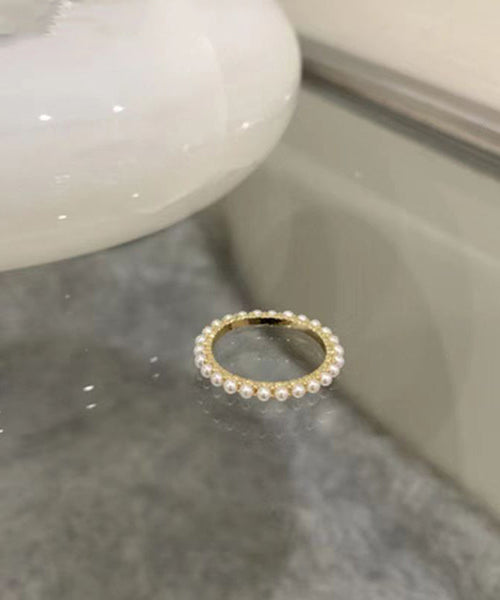 DIY Gold Rings Sterling Silver Alloy Pearl Rings Two Piece Set DF1032 Ada Fashion