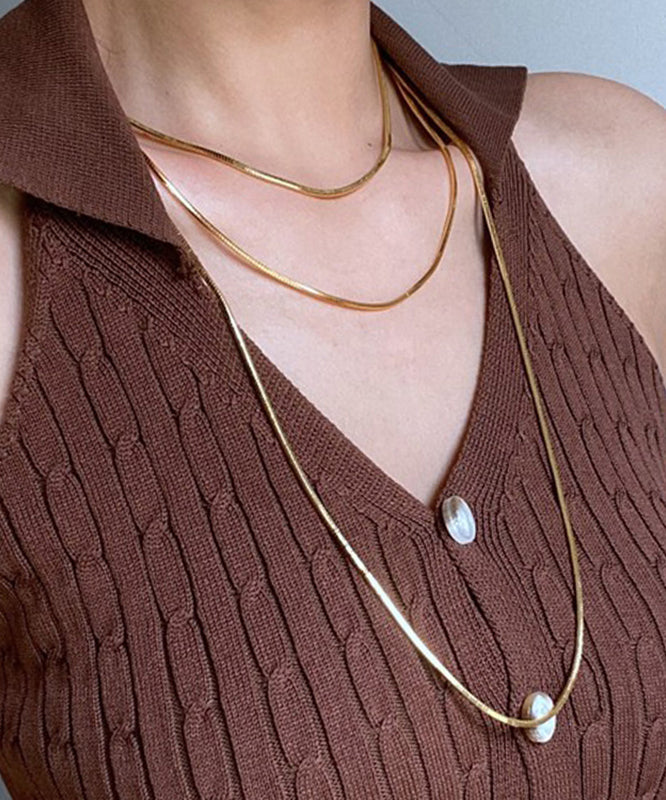 DIY Gold Stainless Steel Bilayer Sweater Necklace MM077 JEW-NLC240620