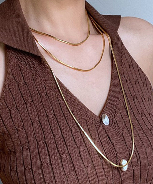 DIY Gold Stainless Steel Bilayer Sweater Necklace MM077 JEW-NLC240620