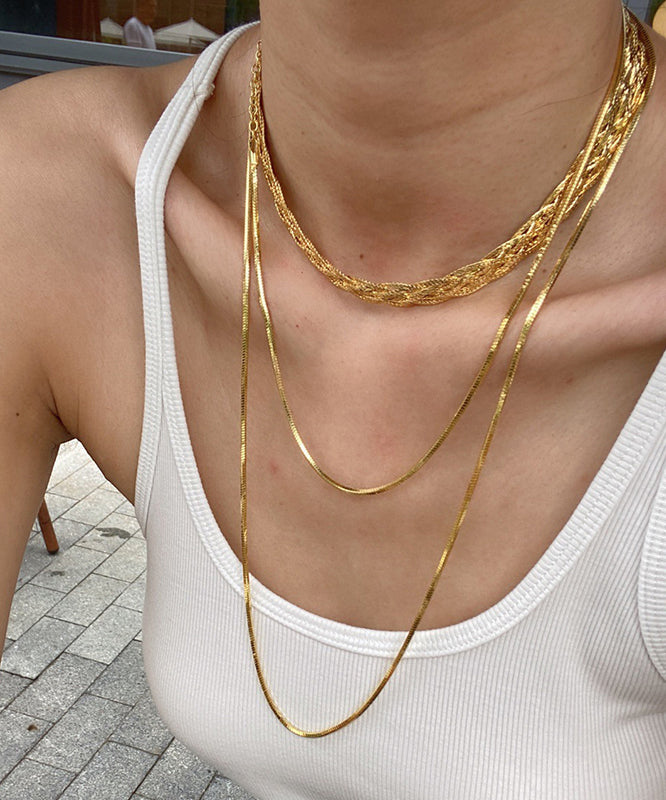 DIY Gold Stainless Steel Bilayer Sweater Necklace MM077 JEW-NLC240620