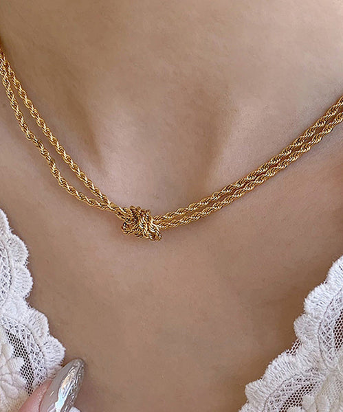 DIY Gold Stainless Steel Double Layer Fried Dough Twists Necklace YD023 ABC