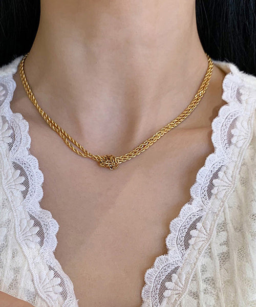 DIY Gold Stainless Steel Double Layer Fried Dough Twists Necklace YD023 ABC