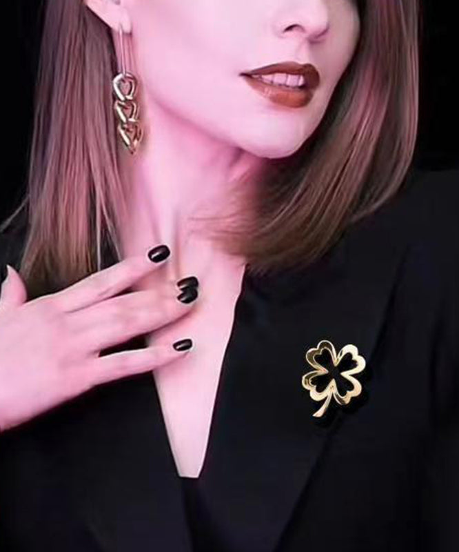 DIY Gold Stainless Steel Four Leaf Clover Hollow Out Brooches WP001 JEW-BRO241112