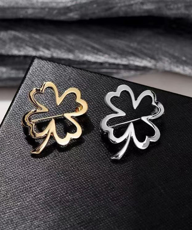 DIY Gold Stainless Steel Four Leaf Clover Hollow Out Brooches WP001 JEW-BRO241112