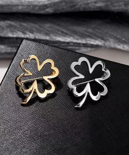 DIY Gold Stainless Steel Four Leaf Clover Hollow Out Brooches WP001 JEW-BRO241112