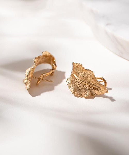 DIY Earrings Leaf Hoop Overgild Sterling Silver Gold FashionChic