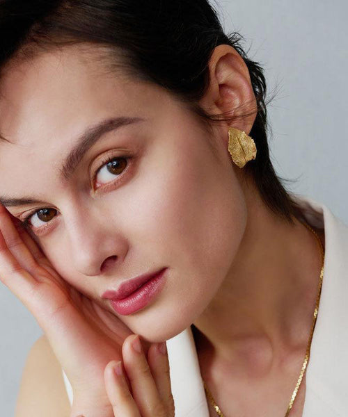 DIY Earrings Leaf Hoop Overgild Sterling Silver Gold FashionChic