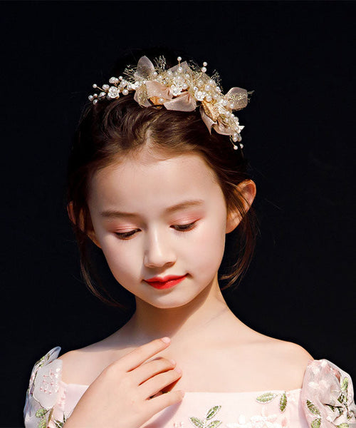 DIY Gold Tulle Pearl Leaf Girl Hairpin IU037 TZ-FQ-HAI240802