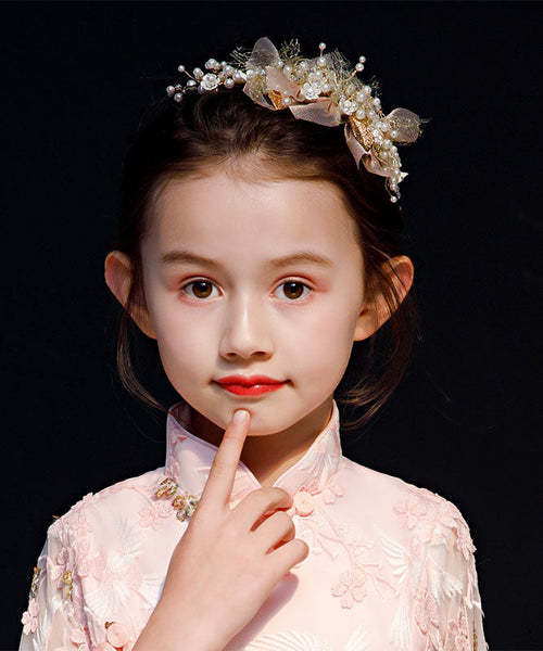 DIY Gold Tulle Pearl Leaf Girl Hairpin IU037 TZ-FQ-HAI240802