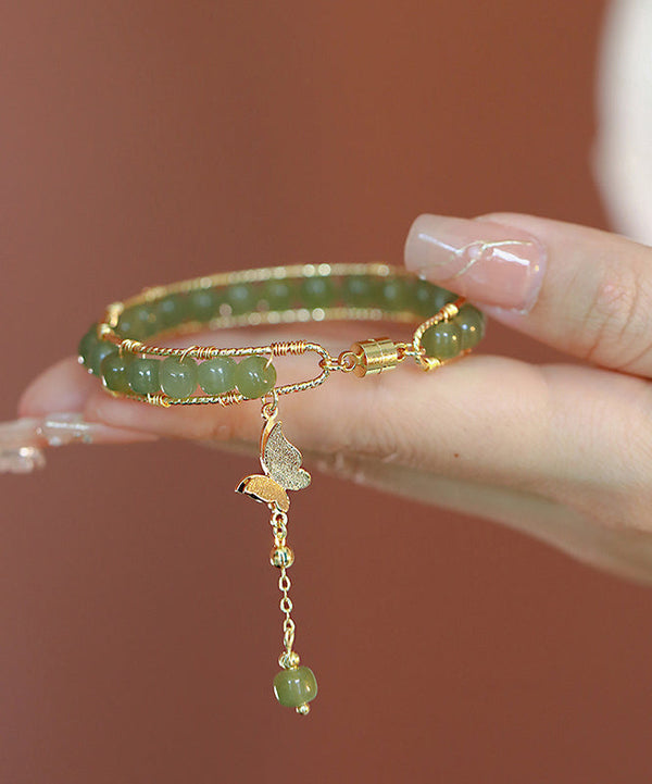 DIY Green Copper Overgild Jade Butterfly Tassel Charm Bracelet GH1018 Ada Fashion