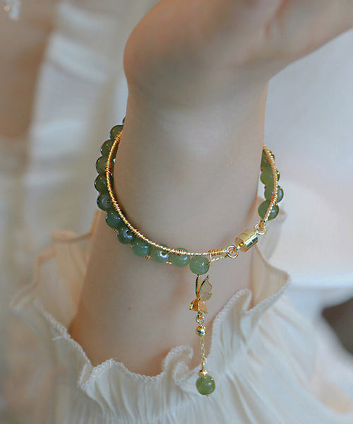 DIY Green Copper Overgild Jade Butterfly Tassel Charm Bracelet GH1018 Ada Fashion