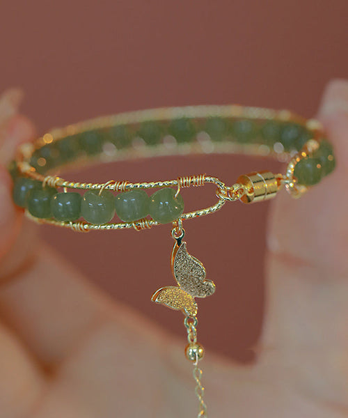 DIY Green Copper Overgild Jade Butterfly Tassel Charm Bracelet GH1018 Ada Fashion