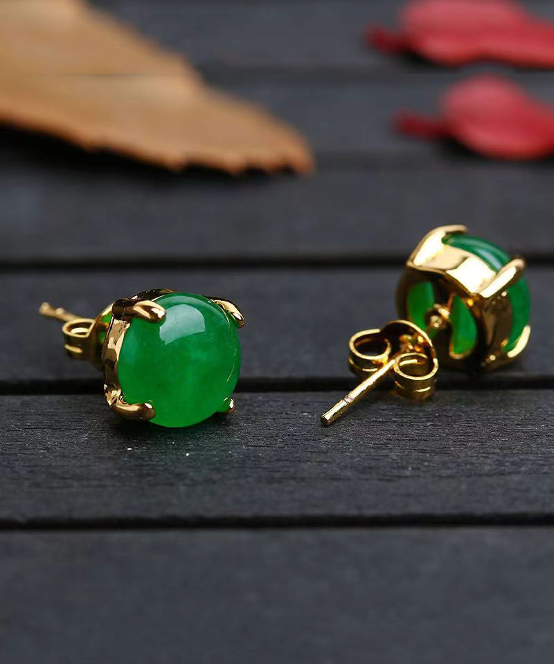 DIY Green Sterling Silver Inlaid Jade Stud Earrings DF1031 Ada Fashion