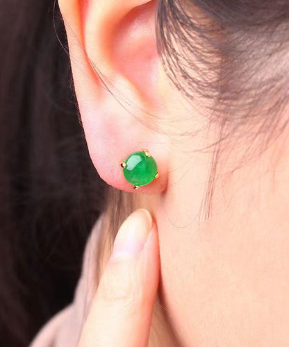 DIY Green Sterling Silver Inlaid Jade Stud Earrings DF1031 Ada Fashion