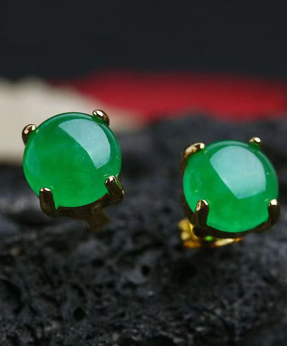 DIY Green Sterling Silver Inlaid Jade Stud Earrings DF1031 Ada Fashion