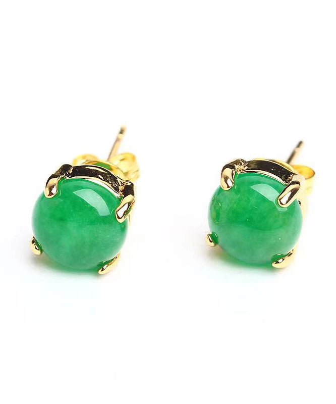 DIY Green Sterling Silver Inlaid Jade Stud Earrings DF1031 Ada Fashion