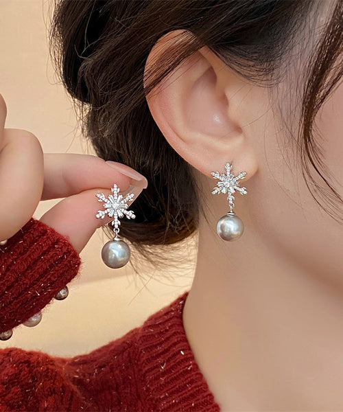 DIY Grey Copper Snowflake Pearl Drop Earrings RB023 ABC