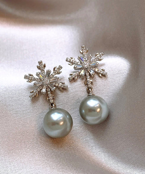 DIY Grey Copper Snowflake Pearl Drop Earrings RB023 ABC