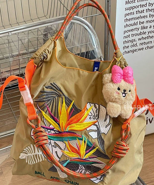 DIY Khaki Embroideried Solid Durable Nylon Shopping Bag SX1002 Ada Fashion