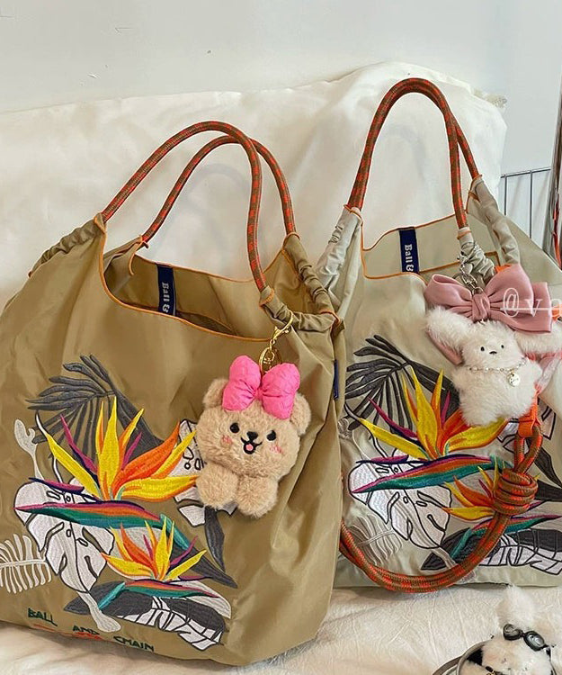 DIY Khaki Embroideried Solid Durable Nylon Shopping Bag SX1002 Ada Fashion