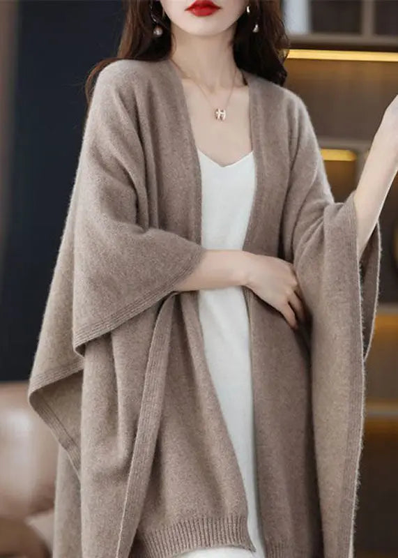 DIY Khaki Oversized Knit Shawl Cardigans Spring Ada Fashion