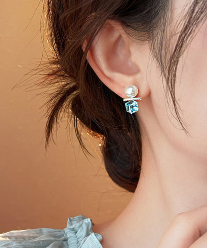 Copper Alloy Blue Lake Pearl Zircon Stud Earrings DIY FashionChic