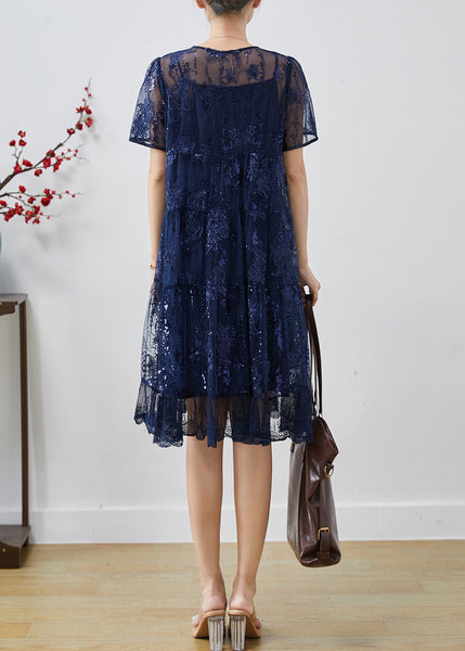 DIY Navy Sequins Embroidered Tulle Bow Dresses Summer AP1066 AM-SDM240904