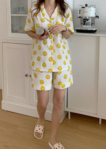 Short Print Oversized DIY Sets Smile Pajama Sleeve Cotton FashionChic
